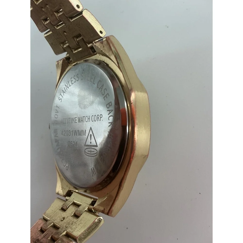 Accutime Watch Corp Gold Tone Mens Watch Black Dial Subdials 42031WMM